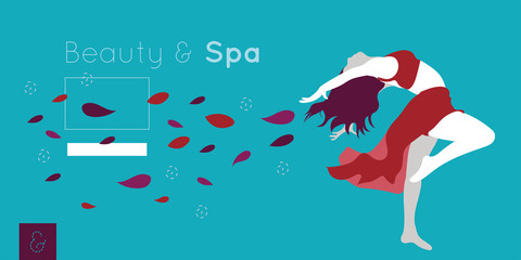 Wall Mural - beauty and spa card with woman and flowers petals