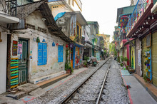 Hanoi, Vietnam. Oct 12, 2019. Hanoi Train Street. Life Beside The Train Tracks In Old City.