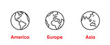 Fototapeta  - Globe of America, Europe, Asia Thin Line Editable Stroke icons. Vector Template.