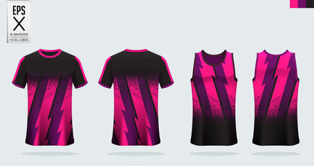 T-shirt sport mockup template design for soccer jersey, football kit. Tank top for basketball jersey and running singlet. Sport uniform in front view and back view.  Shirt Mockup Vector  Illustration.