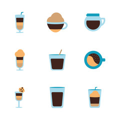 Sticker - Isolated coffee flat style icon set vector design