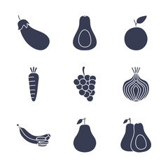 Poster - Fruits and vegetables silhouette style icon set vector design