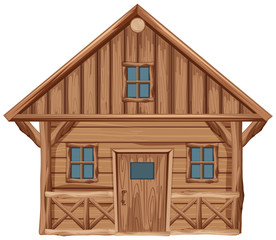 Wall Mural - Wooden house with door and windows on white background