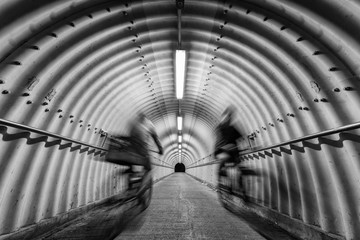 Poster - biker riding on bicycle in tunnel