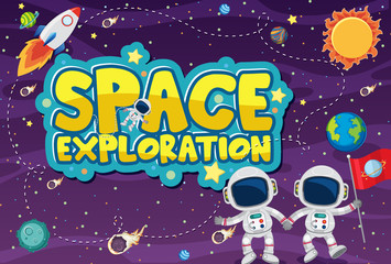 Wall Mural - Background theme of space with astronauts and solar system