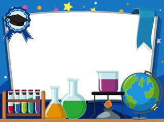 Wall Mural - banner template with lab equipments on the table background