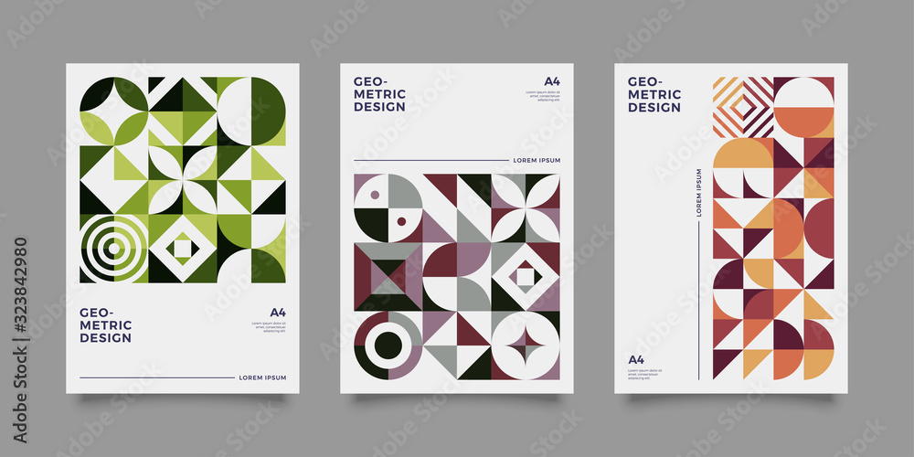 Vintage retro bauhaus design vector covers set. Swiss style colorful ...