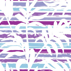 Poster - Trendy tropical seamless pattern with exotic palm leaves. Modern stylish summer hand drawn texture. Watercolor background jungle. Tropic print.  Palm leaves. Paint brush, strokes. Fashion design