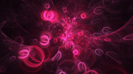 Abstract crimson glowing shapes. Fantasy light background. Digital fractal art. 3d rendering.