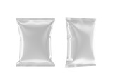 Fototapeta Sport - Blank white foil sachet food snack packaging mockup, Isolated on white background. 3D rendering