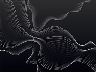 Sticker - Abstract Black Background with Dynamic Wave Lines.