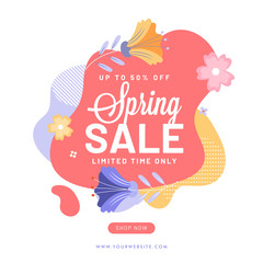 Wall Mural - spring sale poster design with 50% discount offer and flowers on abstract background.