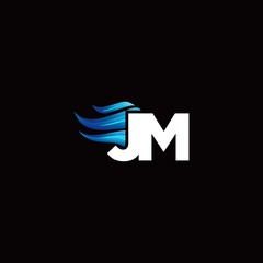 JM monogram logo with blue fire style design template