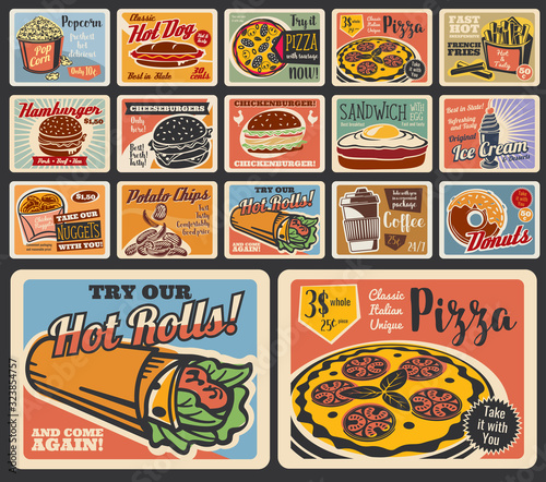 Fotomural Fast food restaurant vector burgers, desserts and drinks