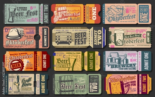 Cuadros en Lienzo Oktoberfest ticket vector templates of beer festival entrance pass design