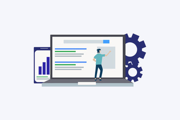 Search engine ranking - Search engine analytics illustration concept for web landing page template, banner, flyer and presentation
