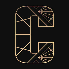 Sticker - Laser cutting letter C. Art Deco vector design. Plywood lasercut gift. Pattern for printing, engraving, paper cut. Luxury royal design.