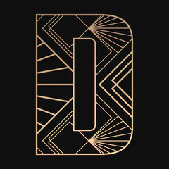 Wall Mural - Laser cutting letter D. Art Deco vector design. Plywood lasercut gift. Pattern for printing, engraving, paper cut. Luxury royal design.