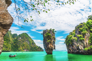 Amazed beautiful nature scenic landscape James bond island Phang-nga bay, Attraction famous landmark place tourist travel Phuket Thailand outdoor summer holiday vacation trip, Tourism destination Asia