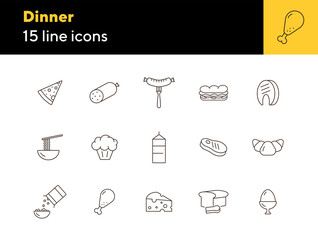 Poster - Dinner line icon set. Fast food, breakfast, meat. Eating concept. Can be used for topics like cooking, grocery, supermarket