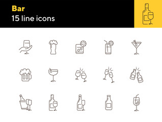 Wall Mural - Bar line icons. Set of line icons. Beer mug, bottle with glass. Beverage concept. Vector illustration can be used for topics like advertising, business