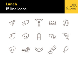 Poster - Lunch line icon set. Sausage, meat, dessert. Healthy eating concept. Can be used for topics like diet, nutrition, grocery