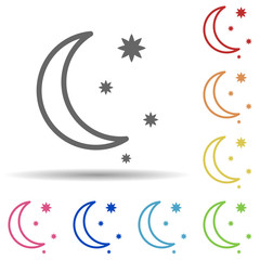Aufkleber - Crescent moon and stars in multi color style icon. Simple thin line, outline vector of science icons for ui and ux, website or mobile application