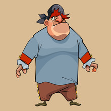 Cartoon Big Man In A Pirate Clothes With A Bandana On His Head