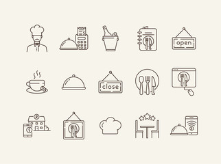 Canvas Print - Restaurant line icon set. Chef, bill, dish, menu isolated outline sign pack. Restaurant business concept. Vector illustration symbol elements for web design and apps