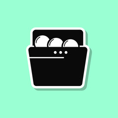 Poster - Dishes in the dishwasher sticker style icon. Simple thin line, outline, glyph, flat vector of wash icons for ui and ux, website or mobile application