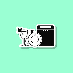Poster - Clean dishes from the typewriter sticker style icon. Simple thin line, outline, glyph, flat vector of wash icons for ui and ux, website or mobile application