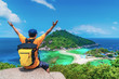 Outdoor adventure man traveler on top island joy fun beautiful nature scenic landscape vacation beach Koh Nang Yuan Attraction landmark tourist travel Thailand summer holiday, Tourism destination Asia
