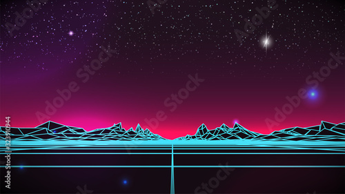 Synthwave Background. 80s Topographic Template. Presentation, Wallpaper Polyg...