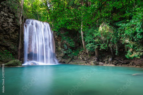 Waterfall in Tropical forest at Erawan waterfall National Park, Thailand	 © totojang1977