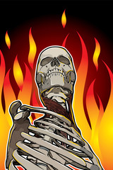 Wall Mural - skull comic style on fire background.
