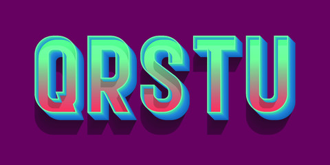 Leinwandbilder - Q, R, S, T, U volumetric blue red letters. Urban 3d retro font.