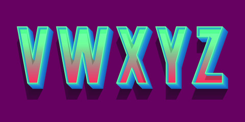 Leinwandbilder - V, W, X, Y, Z volumetric blue red letters. Urban 3d retro font.