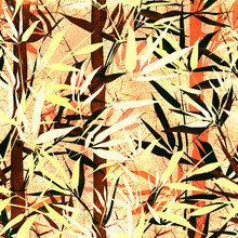 Seamless Abstract Pattern. Orange, Black With Brown Bamboo On A Gently Peach Grunge Background.