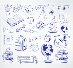 Wall Mural - education and science blue ink pen doodles