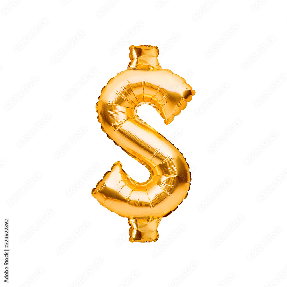 Gold Dollar Sign Balloon. Golden usd currency symbol made of inflatable  foil balloon. Investment and banking concept 素材庫相片| Adobe Stock