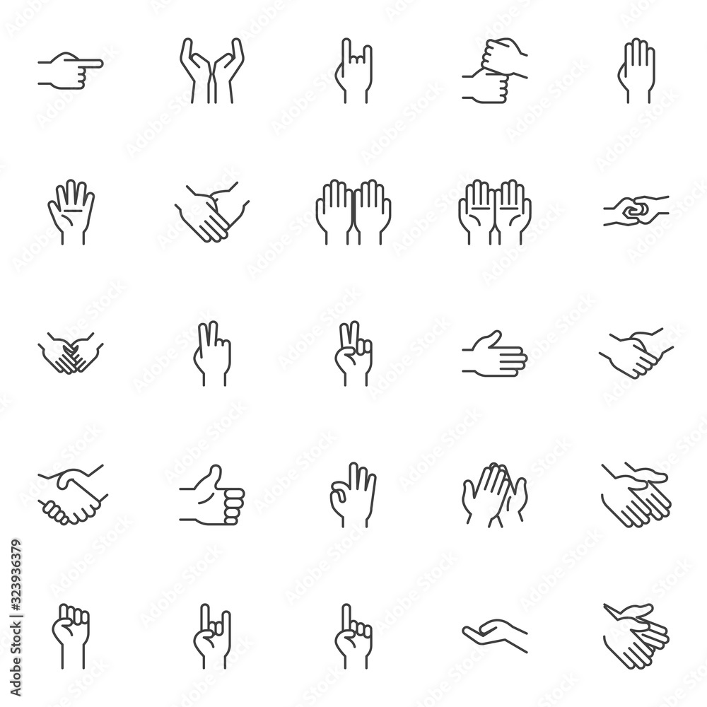 Hands gesture line icons set. linear style symbols collection, outline ...
