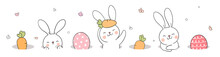 Draw Banner Rabbit And Egg In Hole For Easter Day.