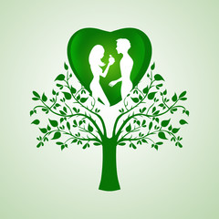 Canvas Print - Adam and Eve in the heart on the tree