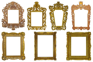 Wall Mural - Set of rectangle Decorative vintage gilded golden wooden frames isolated on white background