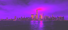 Lower Manhattan Skyline And The Hudson River As Seen From Jersey City Synth Wave Style