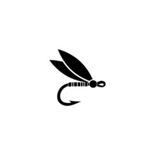 Fishing Hook With Feather Icon. Graphic Fly Fishing Icon Or Logo