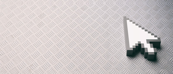 Poster - mouse cursor pointer against metal checkerplate background. 3d illustration.