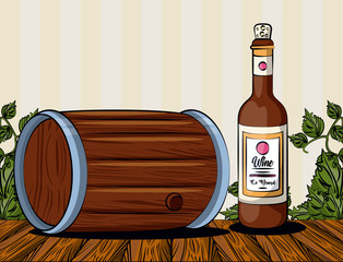 Wall Mural - wine barrel drink with bottle