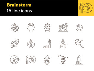 Wall Mural - Brainstorm icons. Set of line icons. Teamwork, new project, mutual goals. Business concept. Vector illustration can be used for topics like communication, business, partnership