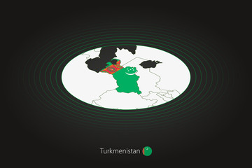Wall Mural - Turkmenistan map in dark color, oval map with neighboring countries.